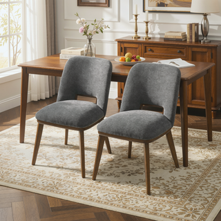 Sunvega Modern Blake Dark Grey Fabric Dining Chair Set of 2 with Walnut Wood Base