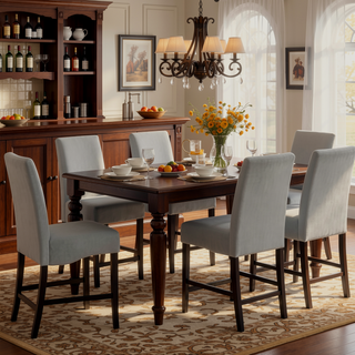Sunvega Dark Grey and Black Upholstered Counter Stools with Flared Back for Kitchen