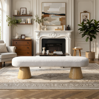 Sunvega Fully Assembled Upholstered Dining Bench with Wood Legs and Non-Slip Pads