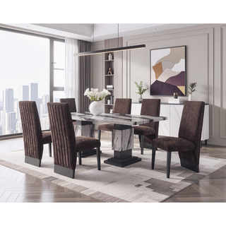Sunvega Contemporary Boucle Finish Dining Chairs with Extended Back 2PK Set