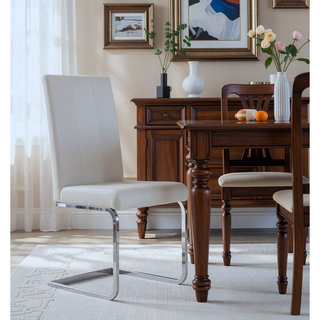 Sunvega White Fabric Dining Chairs with Padded Seating and C-Style Legs (Set of 4)