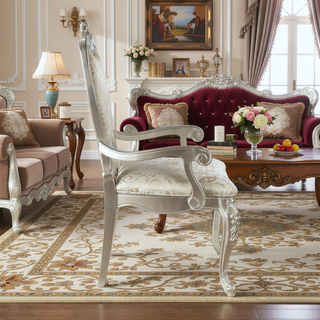 Sunvega Fabric Upholstered Arm Chair with Champagne Finish and Padded Cushions Set of 2