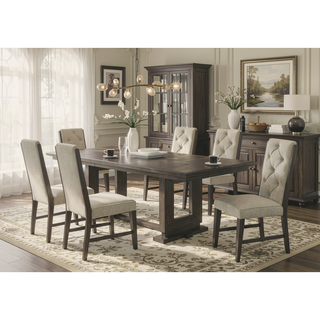 Sunvega Espresso Wood Frame Upholstered Dining Chairs with Tufted Detailing