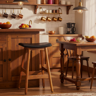 Sunvega Solid Wood Walnut Finish Counter Height Stools with Faux Leather Seat