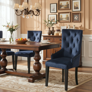 Sunvega Dark Navy Velvet Tufted Back Arm Chair with Sloped Armrests for Comfort