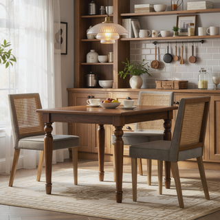 Sunvega Taupe Upholstered Rubberwood Dining Chairs with Piping Detail Set of 2