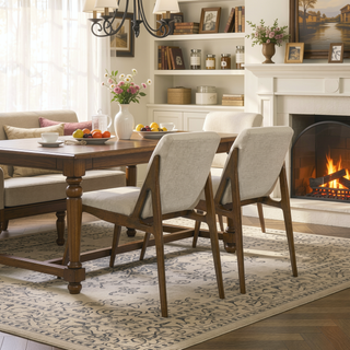 Sunvega Orange Fabric Upholstered Dining Chairs with Walnut Base Set of 2