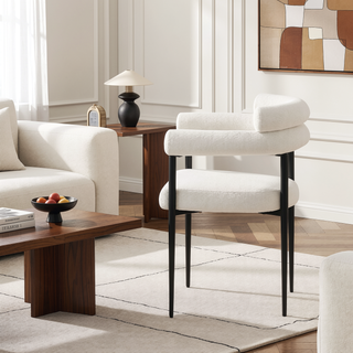 Sunvega Mid-Century Modern Dining Chairs with Boucle Backrest and Brushed Bronze Legs