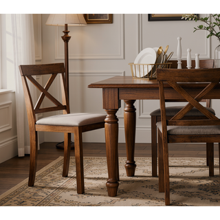 Sunvega Antique Oak Wood Dining Chair Set with Open X Back and Padded Cushion