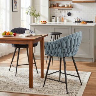 Sunvega Braided Matisse Contemporary Counter Stool with Faux Leather Upholstery and Black Metal Frame