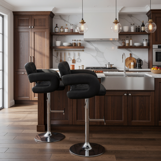 Sunvega Adjustable Bar Stool with Black Upholstery and Chrome Base for Bar Tables