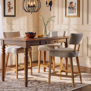 Sunvega Penny Round Arched Upholstered Counter Stool Set of 2 in Travertine Beige Chenille