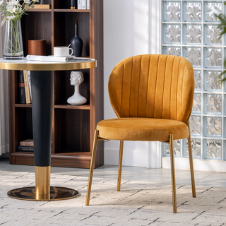 Sunvega Contemporary Velvet Upholstered Dining Chairs with Gold Metal Frame, Set of 2