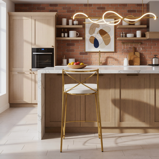 Sunvega Modern Charlotte Counter Stool with Gold Metal Frame and White Faux Leather