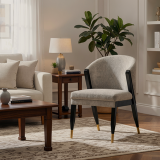 Sunvega Modern Elm Wood and Chenille Upholstered Dining Chair with Gold Tips