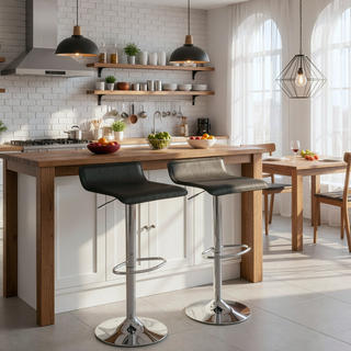 Sunvega Adjustable Swivel Bar Stool Set of 2 in Brown PU Leather