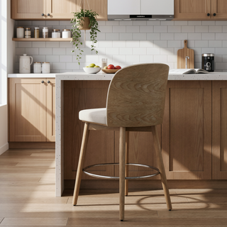 Sunvega Bentwood Upholstered Swivel Counter Stool Set with Padded Seat and Chrome Footrest