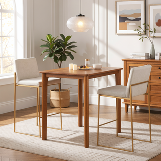 Sunvega Fuji Contemporary High Back Barstool with Padded Seat in Gold Steel and Beige Fabric