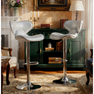 Sunvega Adjustable Swivel Barstool Set with Chrome Base and Faux Leather Seat