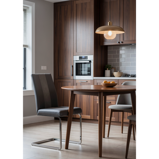 Sunvega Grey Faux Leather and Fabric Dining Chairs with 19 Inch Seat Height
