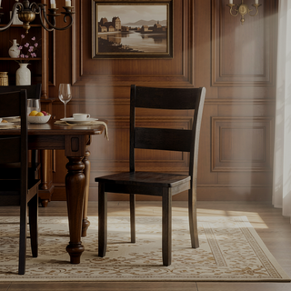 Sunvega Transitional Walnut Finish Wooden Scooped Seat Dining Chairs Set of 2