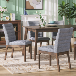 Sunvega Mid-Century Modern Dining Chairs Set of 2 with Channel Stitching and Rubberwood Frame