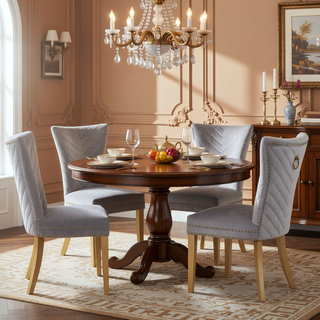 Sunvega Gold Velvet Upholstered Dining Chairs with Tufted Design and Metal Legs