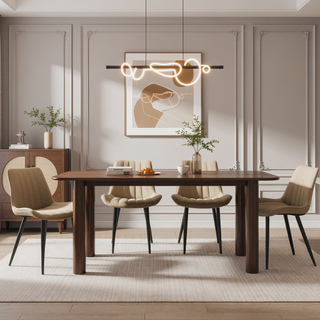 Sunvega Brown PU Leather Dining Chairs with Metal Legs and Wave Pattern Upholstery