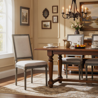 Sunvega Weathered Wood Traditional Dining Chairs with Modern Color Fabric