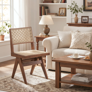 Sunvega Mid-Century Modern Side Chairs with Rattan Inserts and Curved Backrests (Set of 2)