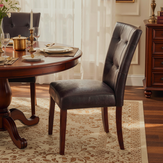 Sunvega Espresso Synthetic Leather & Walnut Finish Parson Style Side Chair Set of 2
