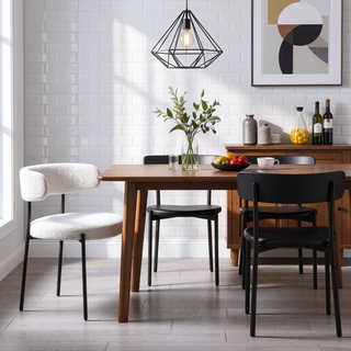 Sunvega Cream Boucle Fabric Upholstered Dining Chair Set with Metal Frame
