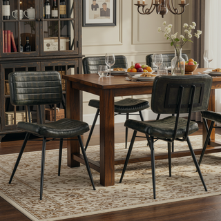 Sunvega Molly Espresso Upholstered Dining Chair with Goat Leather and Vertical Tufting