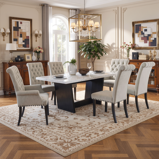 Sunvega Sand and Rustic Espresso Tufted Side Chairs with Rolled Backrest and Padded Seat