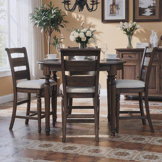 Sunvega Dark Chocolate Finish Ladderback Counter Stool with Polyester Upholstered Seat