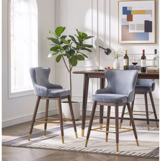 Sunvega Mid-Century Inspired Blue Velvet Upholstered Counter Height Wingback Stools