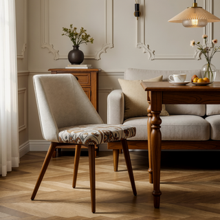 Sunvega Polished Microfiber Beige Side Chair with Walnut Finish and Cushioned Seat