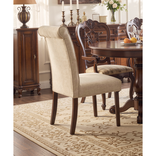 Sunvega Beige Linen Button Tufted Parson Armless Chair with Walnut Finish Legs