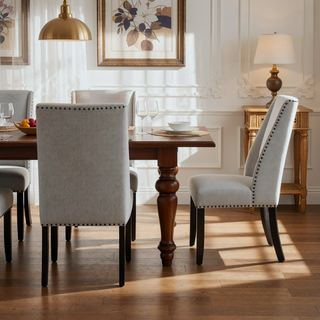 Sunvega Light Gray Cotton Polyester Upholstered Dining Side Chair Set of 2
