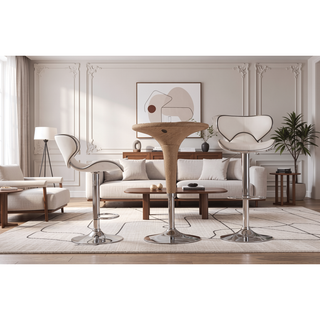 Sunvega Adjustable Swivel Barstool Set with Chrome Base and Faux Leather Seat