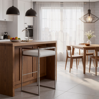 Sunvega Contemporary Stackable Barstools with White Velvet Cushions and Stainless Steel Frame
