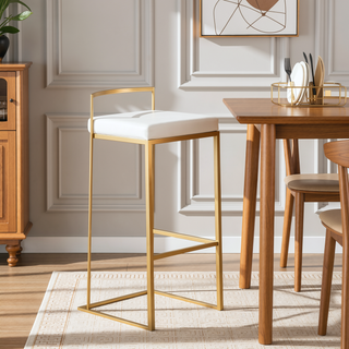 Sunvega Gold and White Faux Leather Upholstered Stackable Barstool Set of 3