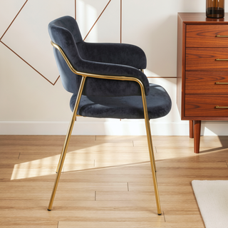 Sunvega Gold Metal Frame and Black Velvet Upholstery Contemporary Chair Set of 2