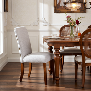 Sunvega Sophia Sea Oat Dining Chairs with Nail Heads in Performance Fabric - Set of 2