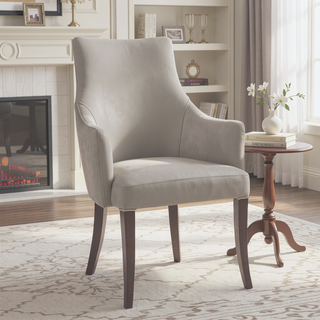 Sunvega Modern Dining Armchair in Light Gray with Leatherette and Velvet Upholstery