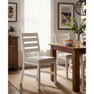 Sunvega Grayish White Finish Wood Frame Brown Fabric Upholstered Side Chairs