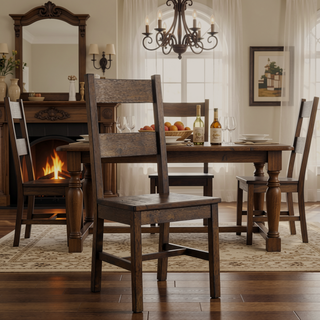 Sunvega Rustic Golden Brown Ladder Back Dining Chairs Set of 2 for Farmhouse