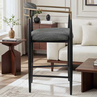 Sunvega Mid-Century Modern Dark Grey Upholstered Counter Stools with Footrest (Set of 2)