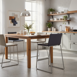 Sunvega Contemporary Counter Stool with Grey Faux Leather and Brushed Stainless Steel