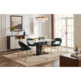 Sunvega Velvet Fabric Dining Chair with Curved Backrest and Golden Metal Legs for Kitchen